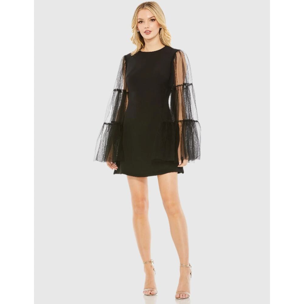 Ieena for Mac Duggal 49612 High Neck‎ Flared Sleeve Mini Dress 8